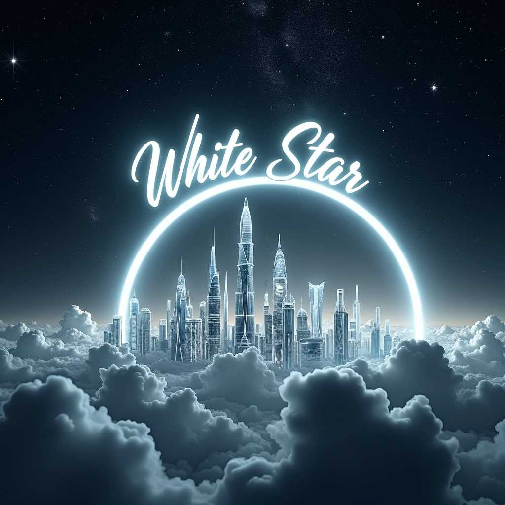 **Prompt for Image Generation:**

"Imagine a breathtaking city skyline composed of sleek, futuristic architecture, illuminated in a radiant, ethereal white glow. The skyscrapers are delicately designed, featuring flowing curves and sharp, angular elements that reach toward an endless cosmos. This skyline floats majestically in the void of space, surrounded by a tapestry of twinkling stars and nebulae, reminiscent of stunning Hubble telescope images. 

Above the skyline, a glowing white sign arcs gracefully through the cosmic expanse, emblazoned with the words 'White Star' in elegant, modern typography. The sign radiates a soft luminescence, casting a gentle glow onto the buildings below, enhancing the magical atmosphere of this celestial city. 

The background is a deep, velvety black interspersed with distant stars, creating a feeling of profound distance and tranquility. Wisps of cosmic dust swirl around the edges, adding depth and a touch of mystery to the scene. 

The overall mood is one of serenity and awe, capturing the enchantment of a luminous metropolis existing in the serene isolation of space, a harmonious blend of advanced technology and celestial beauty."