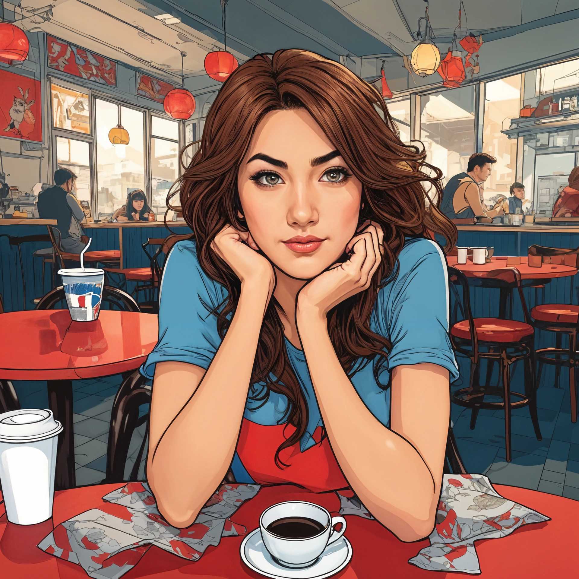 Charming Cafe Scene with a Fashionably Dressed Lady