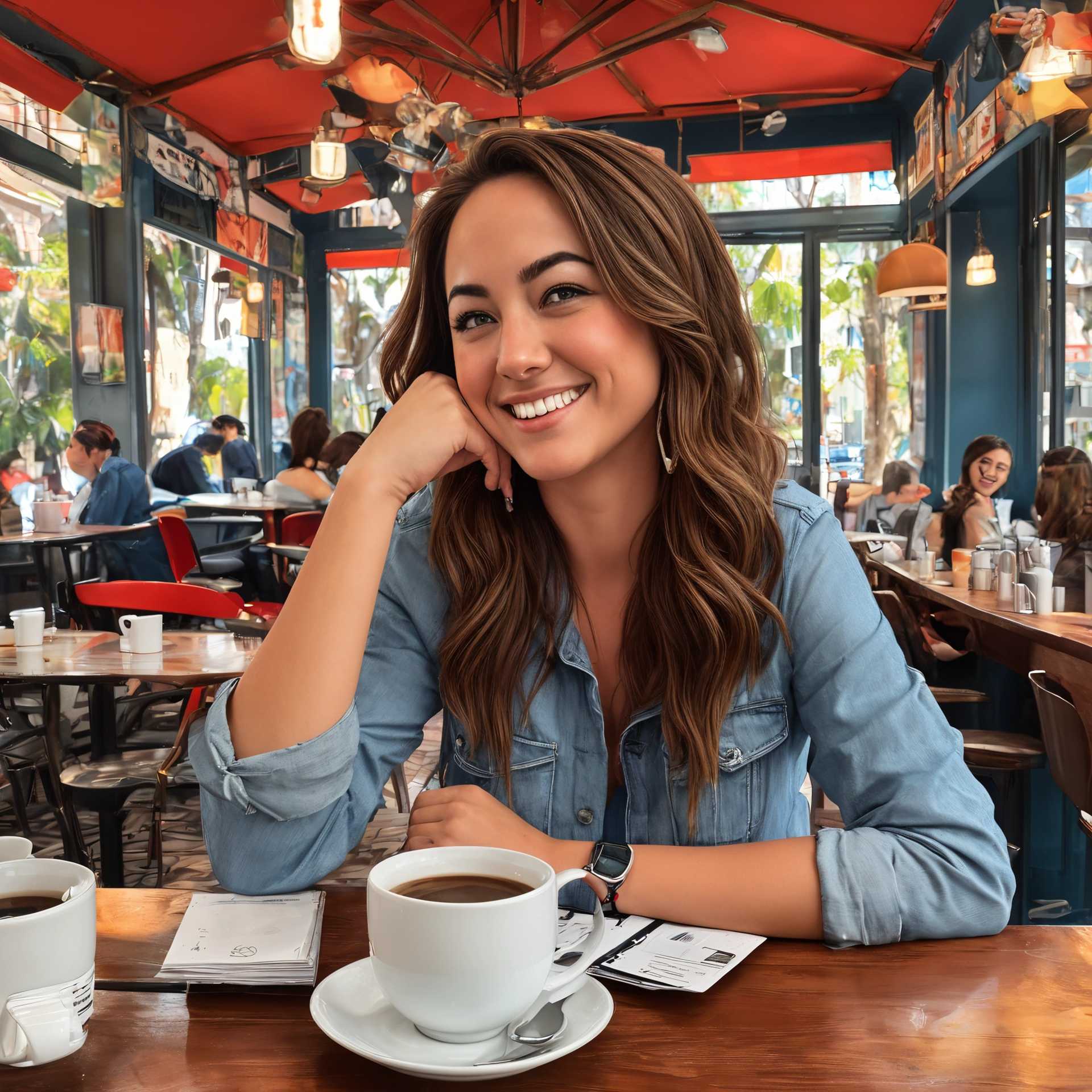 Indoors Cafe Scene with a Lady Enjoying Coffee