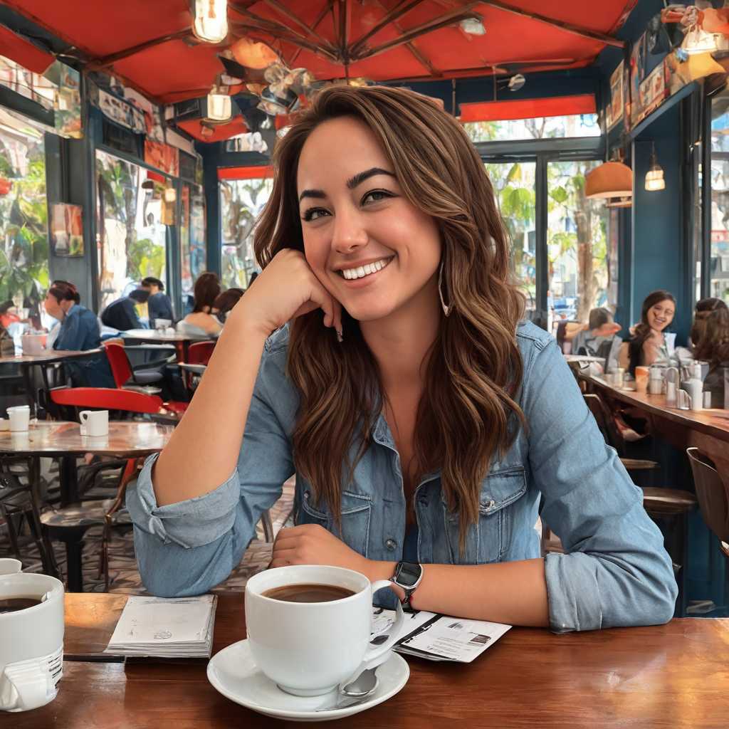 Person sitting in a cafe in the evening, detailed face, high resolution, warm ambient light