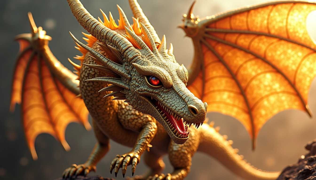masterpiece, cinematic, An insanely Detailed Divine Dragon, feral, fullbody, winged, 2wings, feathers wings, Golden and silver in color, cyberpunk, Diamond and Onyx eyes, a silver tinge to the golden color, Hyperdetailed, Omnipresent, Beautiful, Sinister overtones, a clash of Good and Evil in the background promoting Golden silver Blacks, otherworldly, in action pose