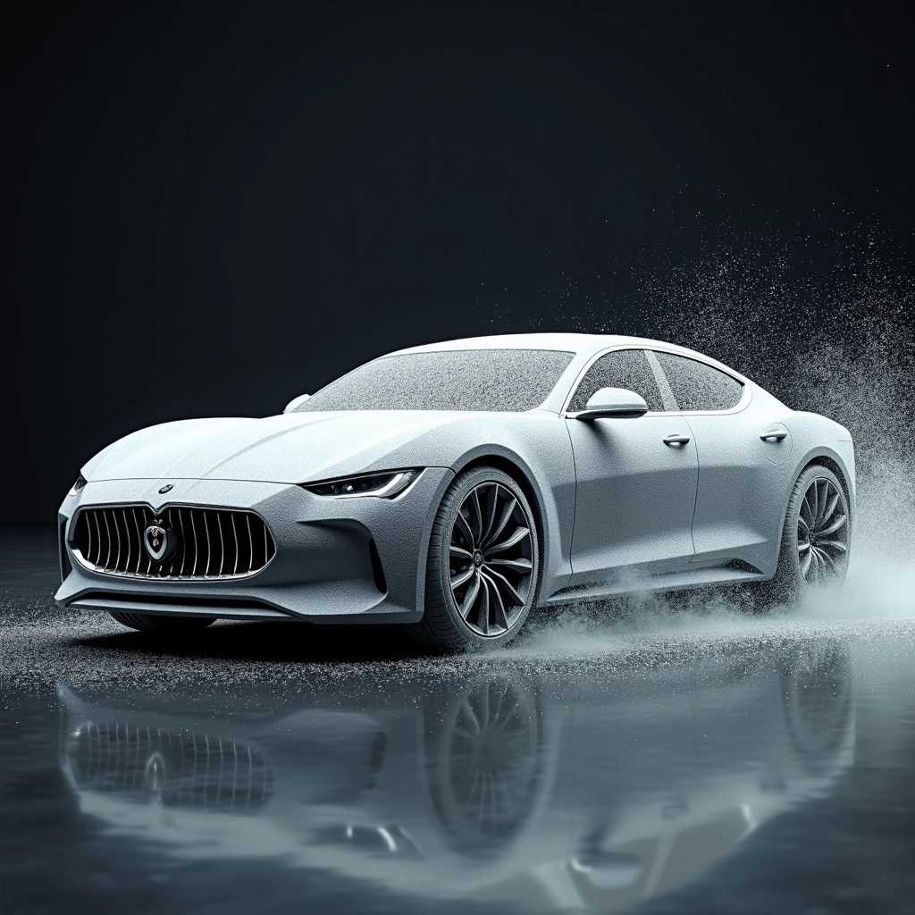 a car made of silver dust particles