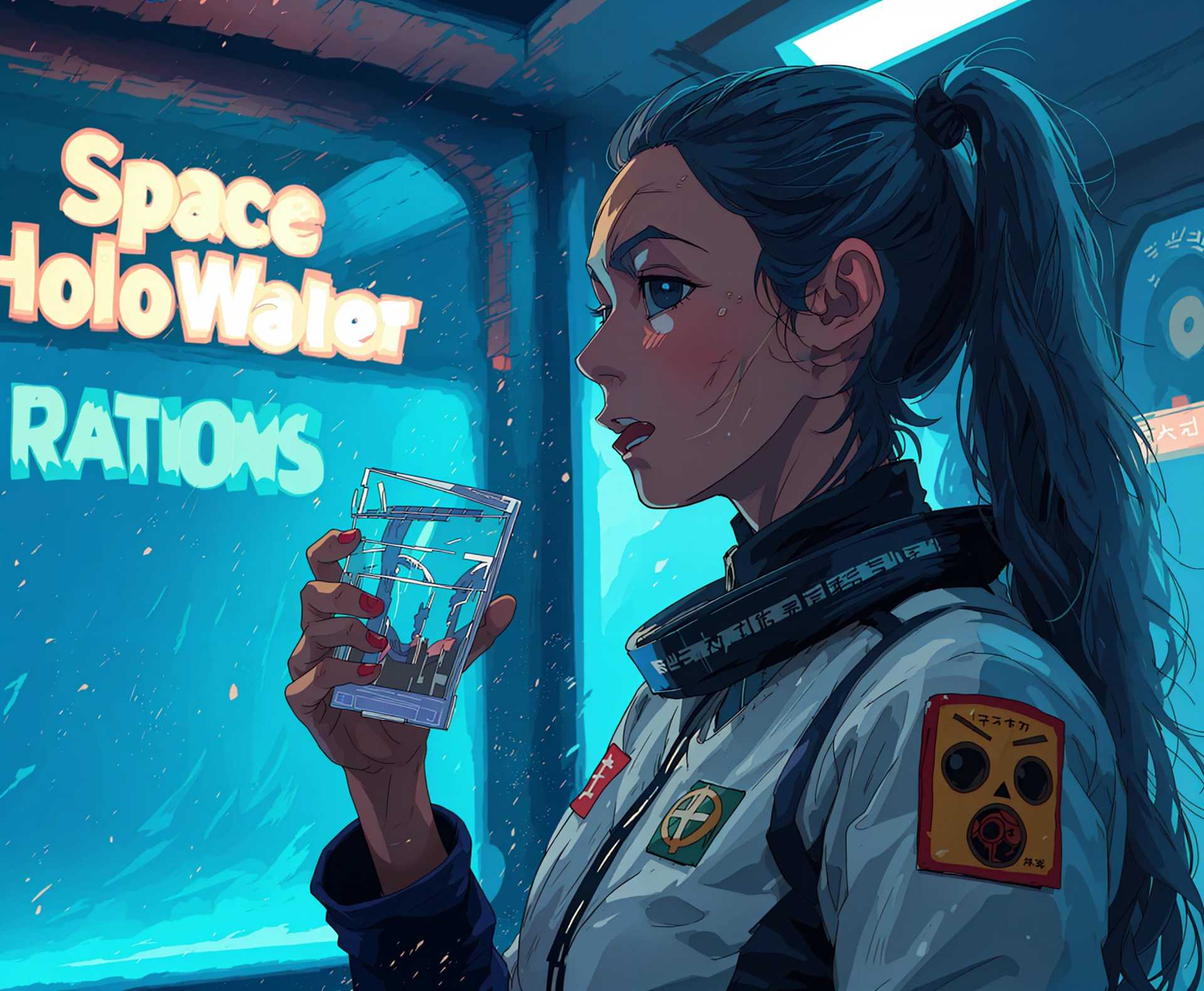 Struggling Astronaut with a Glass of Space HoloWater Rations