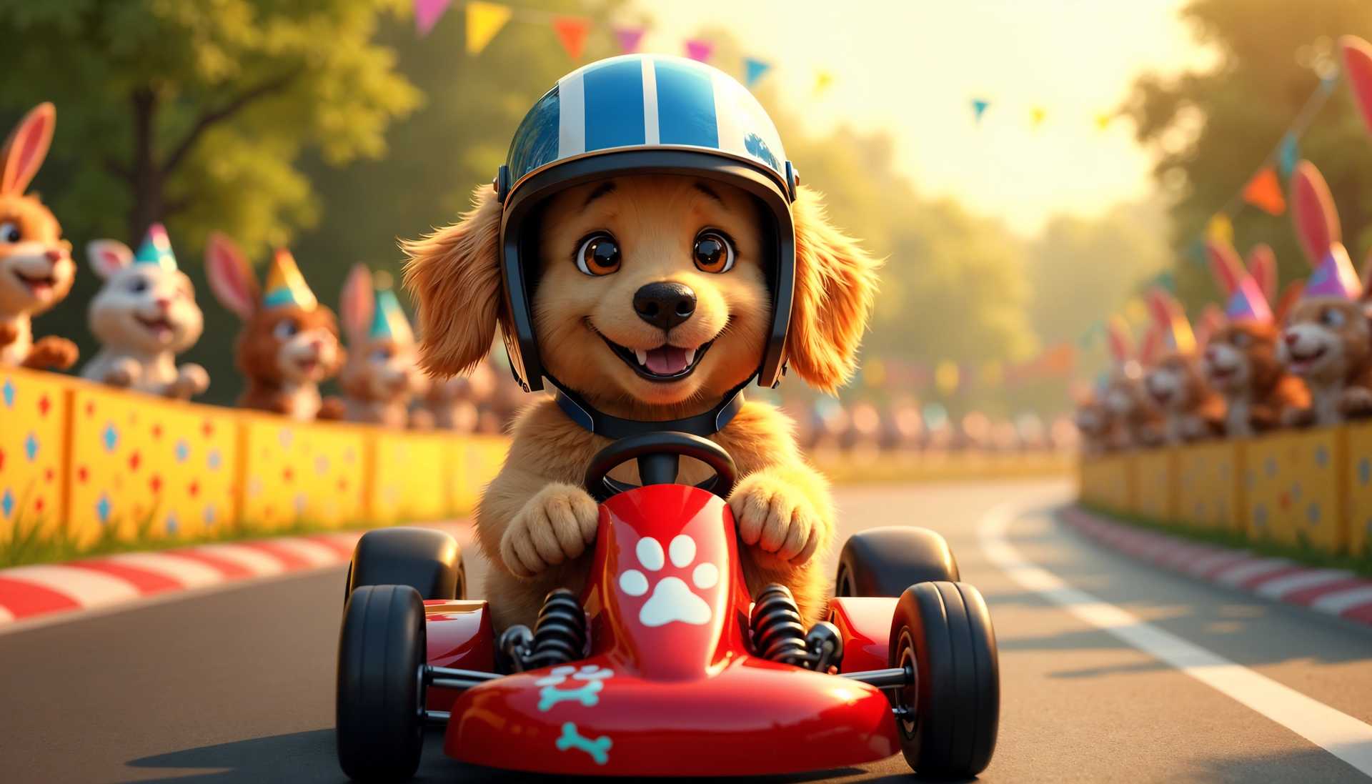 Adorable Puppy Races to Victory in a Colorful Go-Kart