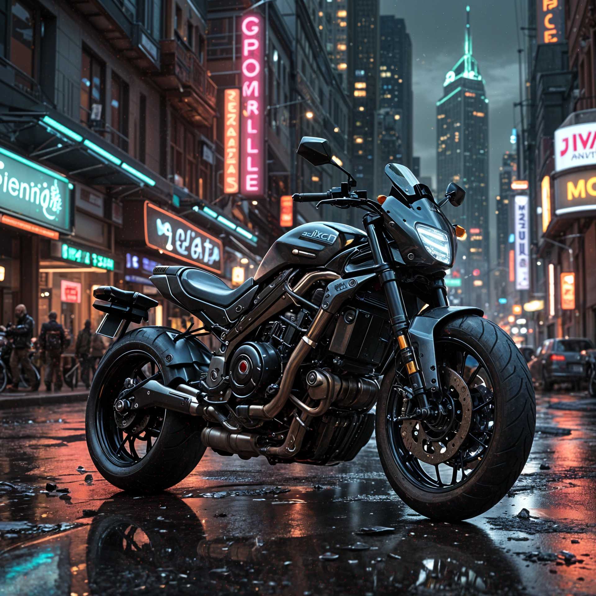 Neon-Lit Cityscape: A Glimpse of Urban Nightlife on a Motorcycle