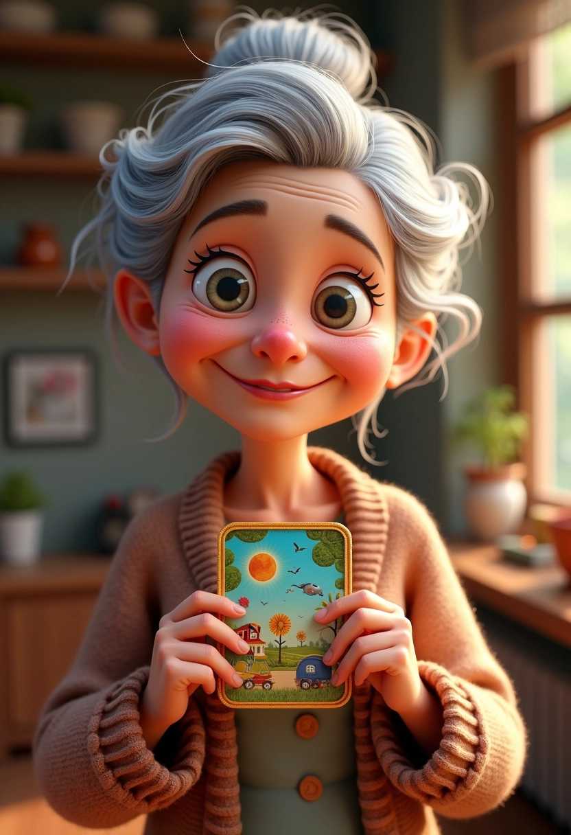 An elderly animated character with a cheerful demeanor, showcasing a vibrant picture
