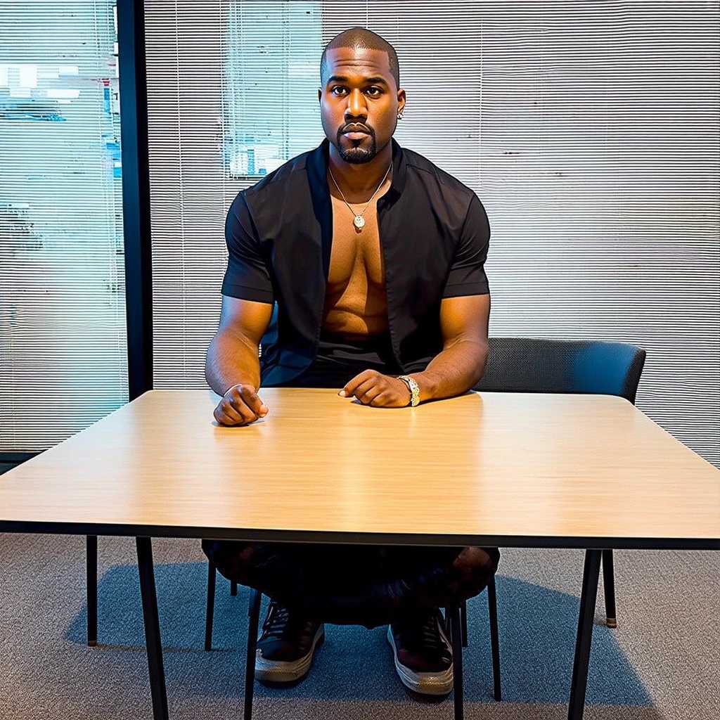 Kanye west with a body made out of a table