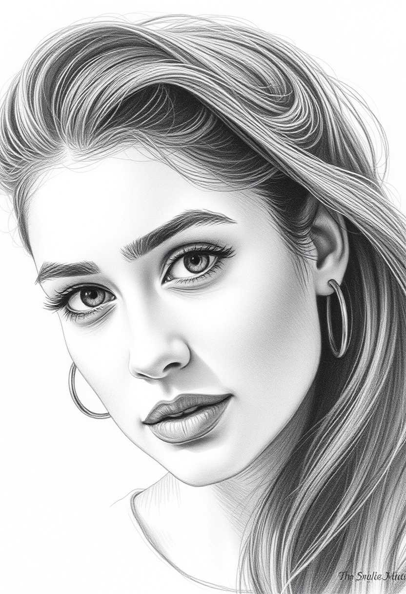 a black and white pencil portrait of a young woman in style of Aaron Douglas