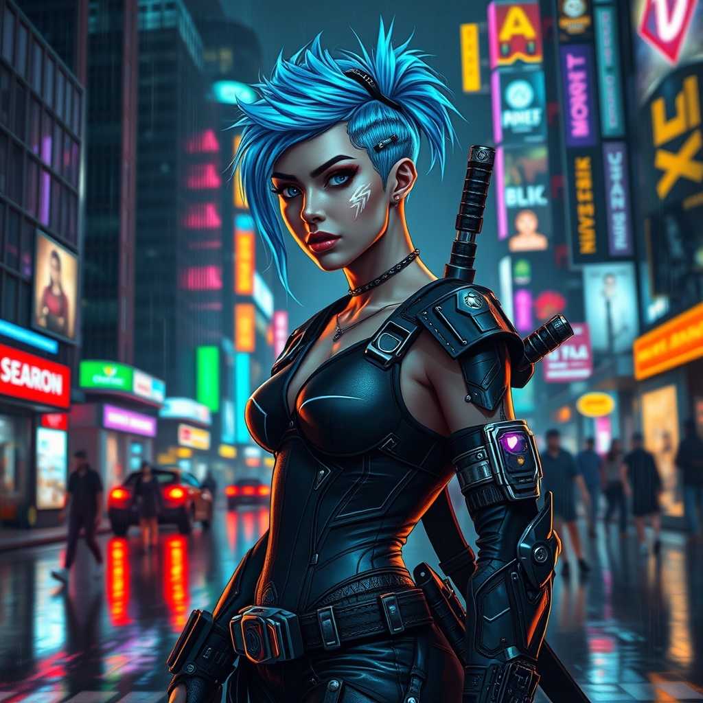 Cyberpunk Warrior with Neon Lights