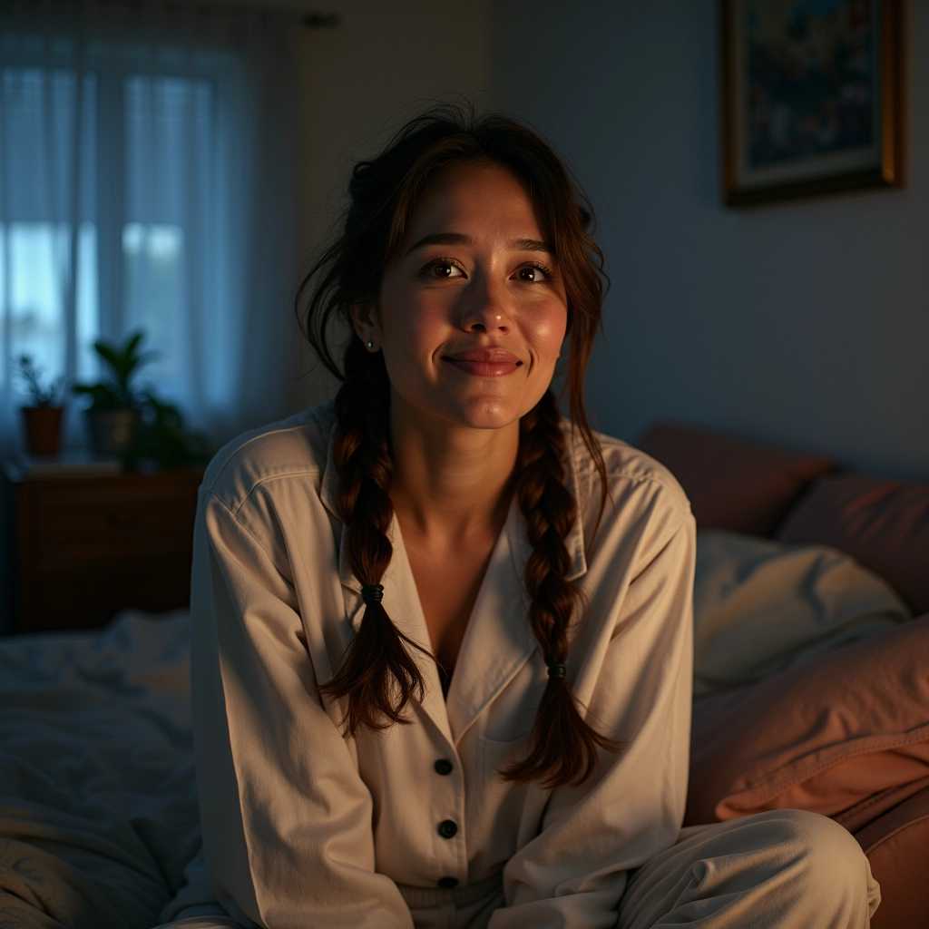 cinematic photo the woman next door, middle aged, braids, fair skin, pajama pants, long legs, cute smile, in a living room 35mm photograph, film, bokeh, professional, 4k, highly detailed, detailed skin texture, (blush:0.5), (goosebumps:0.5), subsurface scattering, nighttime, pillows

cinematic, dramatic lighting, high resolution, detailed, 4k