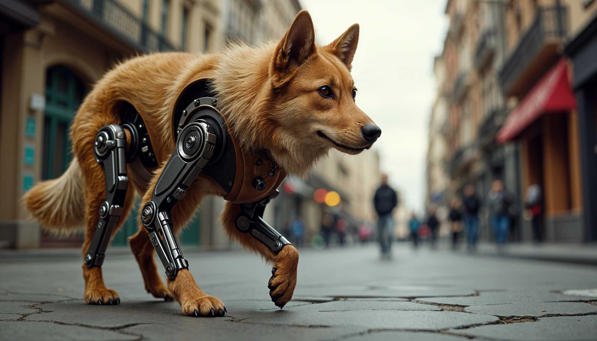Robotic Dog with Artificial Limbs Struts Down City Street