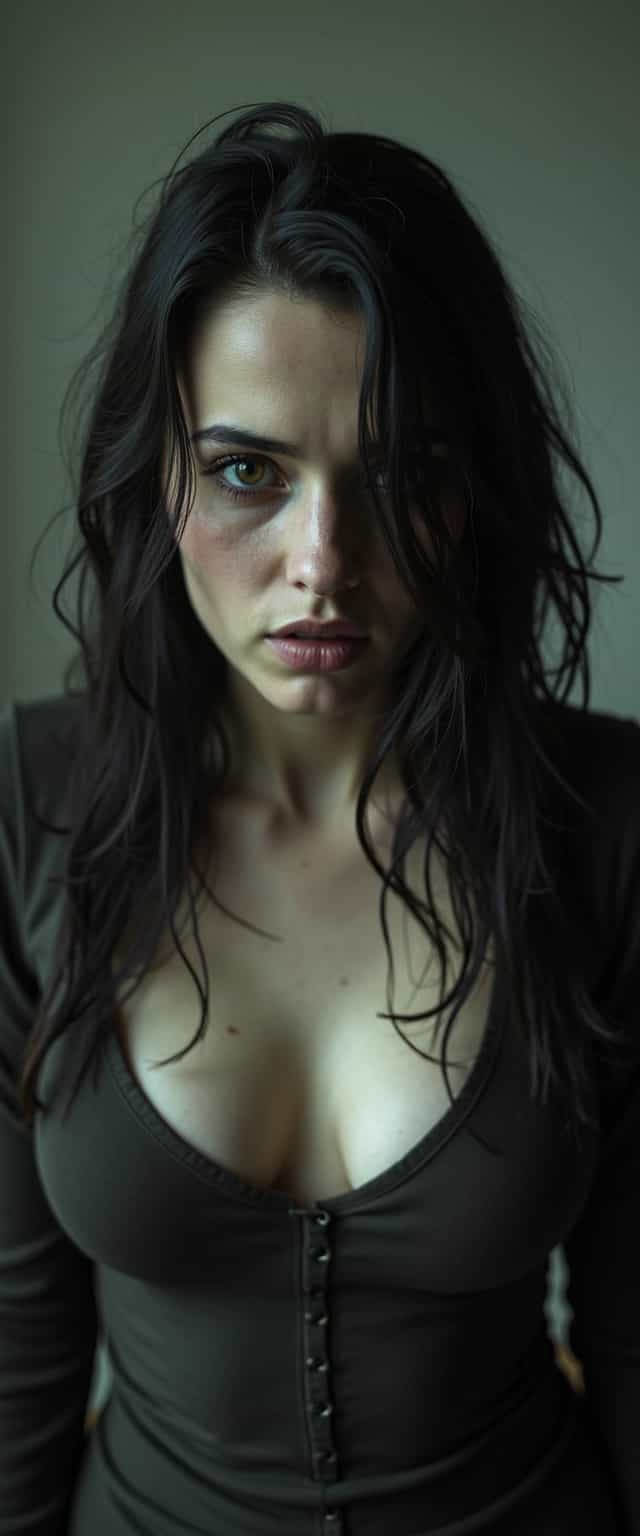 Gothic Fashion Model Stylish Dark Hair, Black Outfit, and Dramatic Makeup