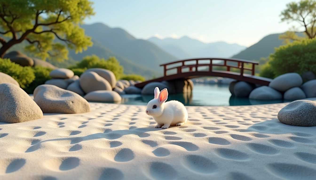 Zen Garden with Bunny and Bridge