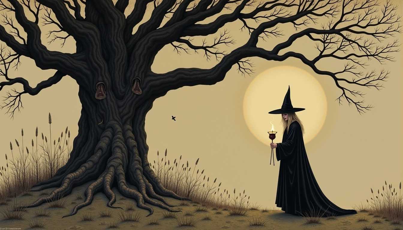 Witch offering to the spooky trees by John Bauer
