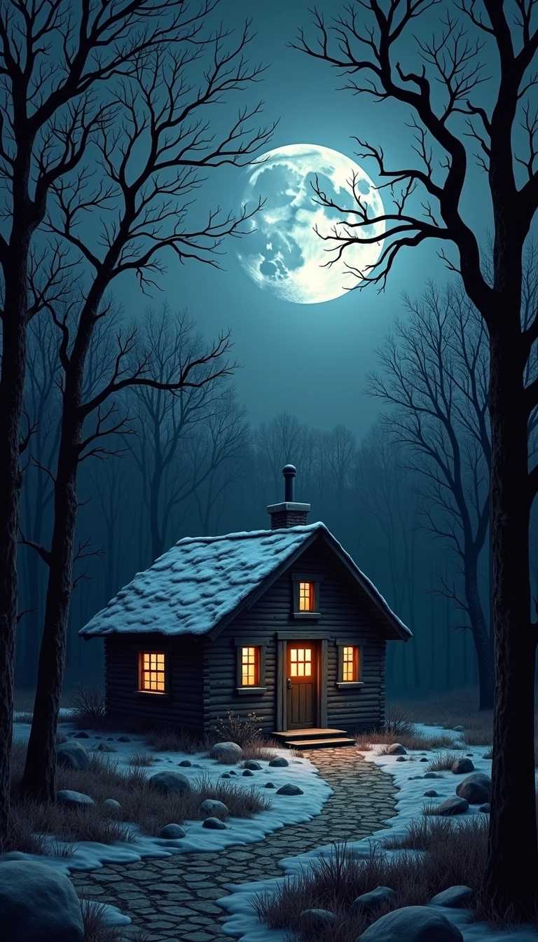 As the moon hung low and bloated in the ink-black sky, its pallid light spilled through the gnarled branches that clawed at the Moonlight Cabin. The cabin itself stood on the edge of a desolate clearing, surrounded by dense forest that whispered secrets in the chilly night breeze. Norman had heard whispers about the cabin since he was a boy, tales that Castle through the cracks of the town's history like shadows. They said the cabin was cursed, a place where the veil between worlds grew thin