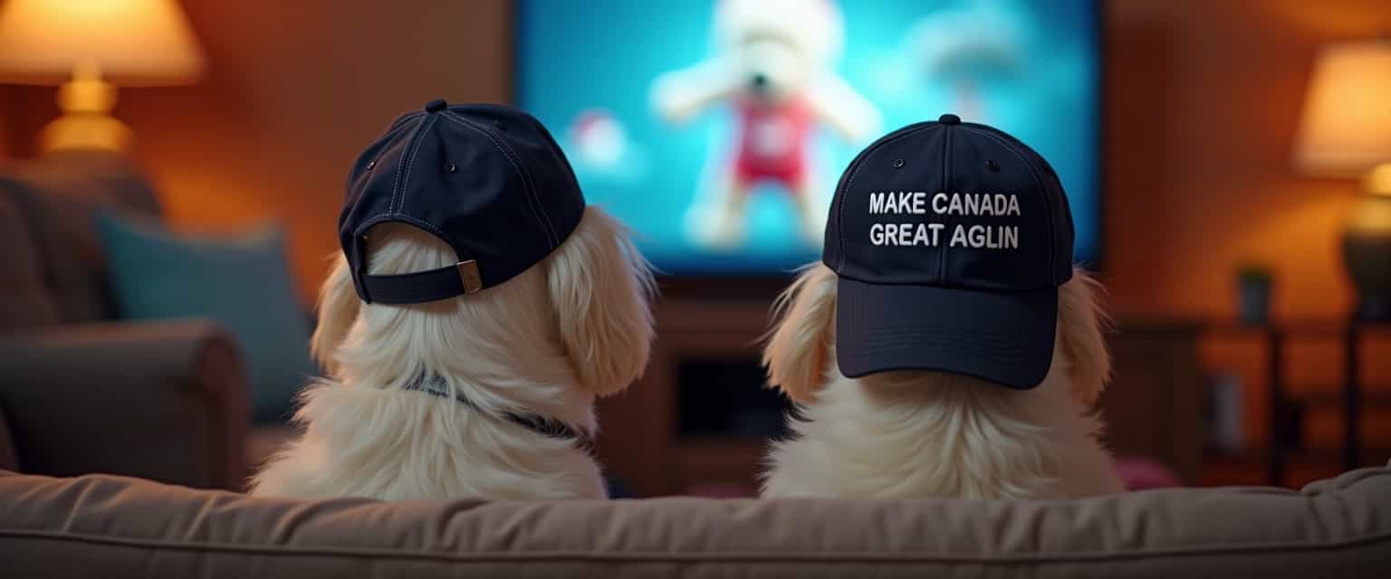 Two Dogs Watch TV with Make Canada Great Again Hats, Sparking Debate on Pet Politics