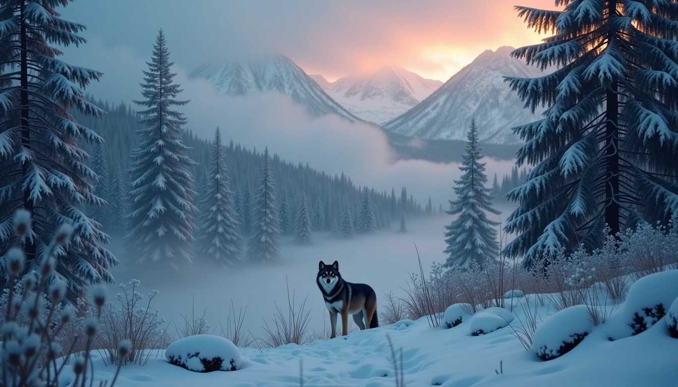 Lone Wolf in Winter's Embrace