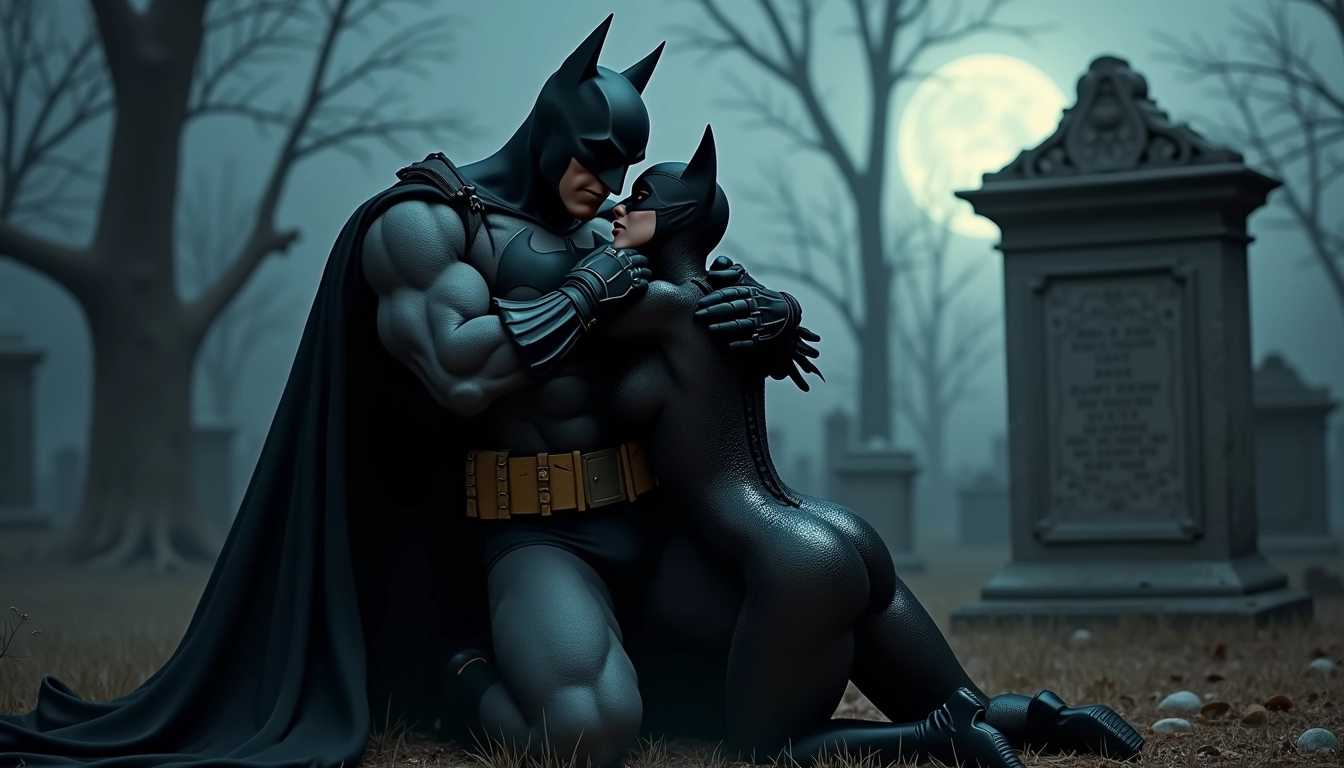 Midnight Embrace: Batman and Catwoman in the Graveyard