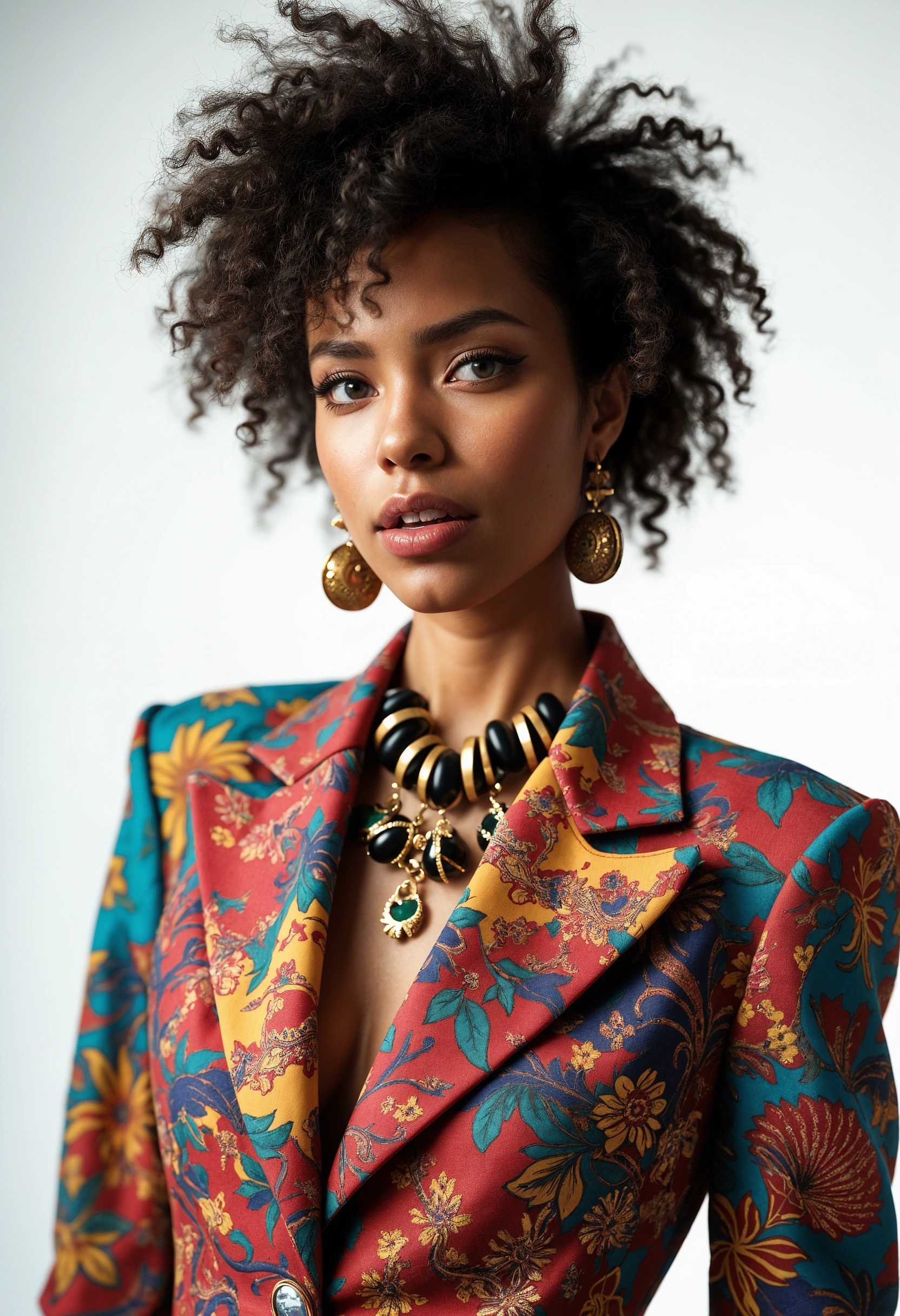 Exquisite Fashion Statement: Vibrant Blazer and Statement Jewelry
