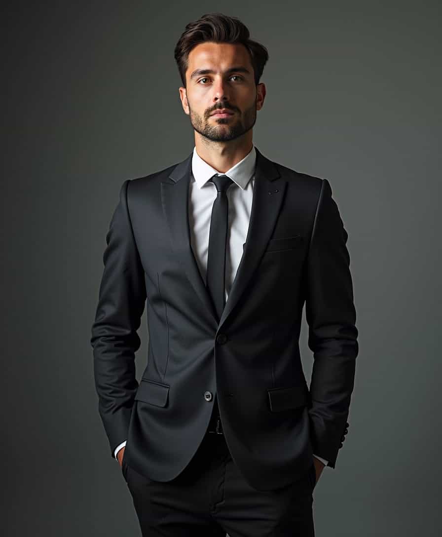 A handsome man in a suit, 25 years old, cool, futuristic
