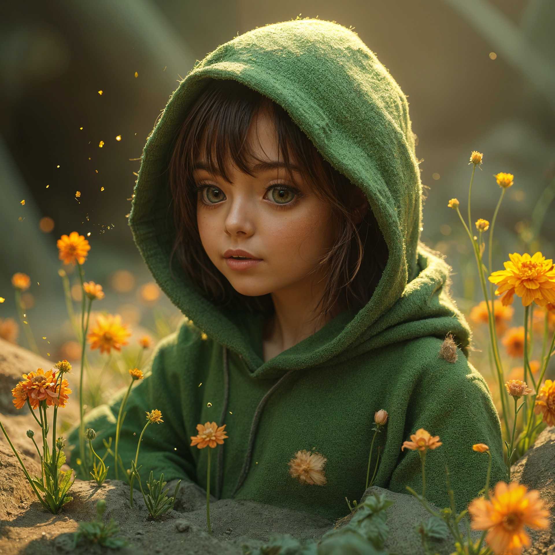 Enchanted Whispers: A Young Explorer Amidst a Field of Butterflies and Blooms