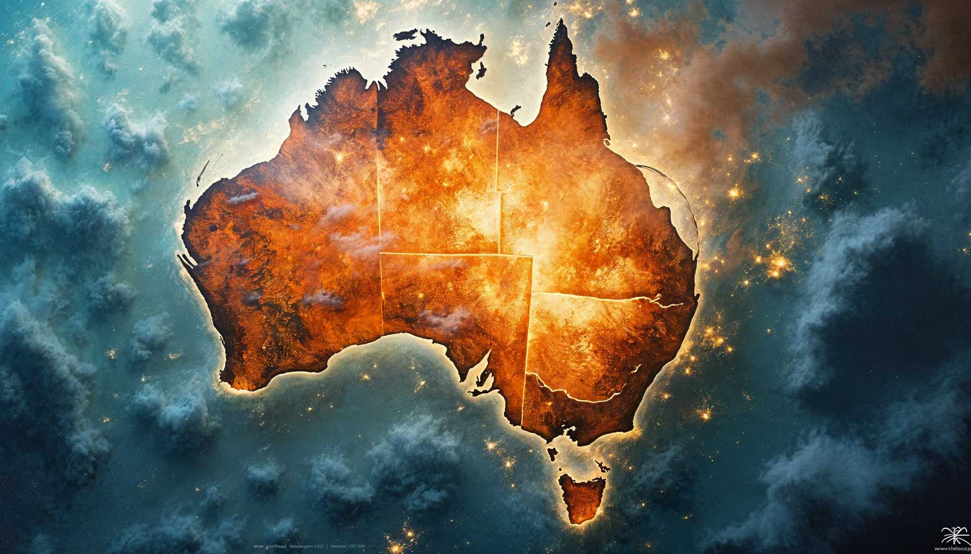 Australia from Above: A Nightly Glow Amidst the Clouds