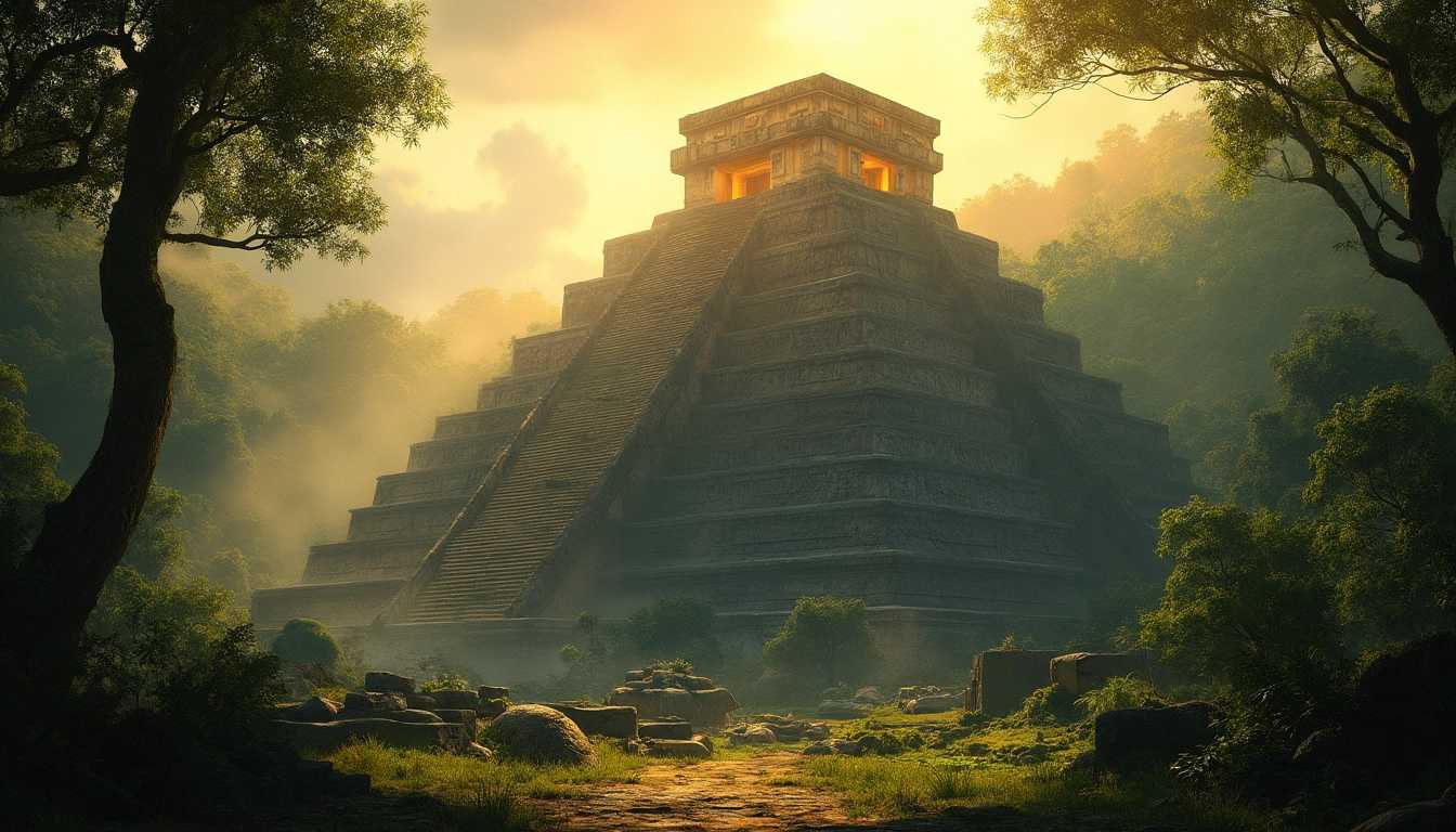 Ancient Mayan Pyramid at Dusk
