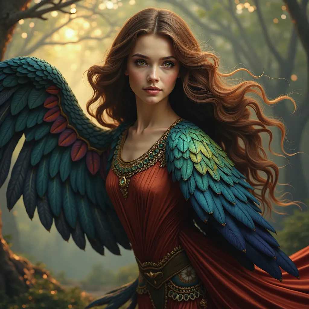 Enchanting Fantasy A Winged Being in a Mesmerizing Forest