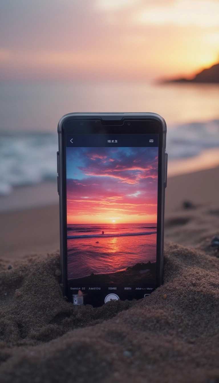 Beach Sunset Captured Through Smartphone