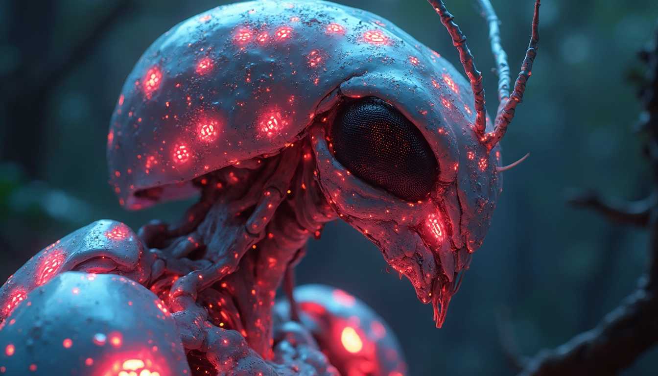 hyperdetailed Cybernetic insectoid female organism gore 8k resolution 8K 3D glowing neon hyperrealism