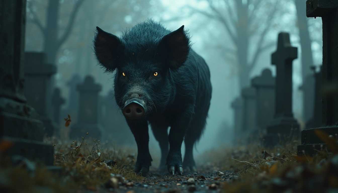 The Gravsoen is a ghostly pig that appears in graveyards. It is believed to be an omen of death. This creature is often described as a large, black sow with glowing eyes, which roams the graveyards at night. Its presence is said to bring illness or death to those who see it.