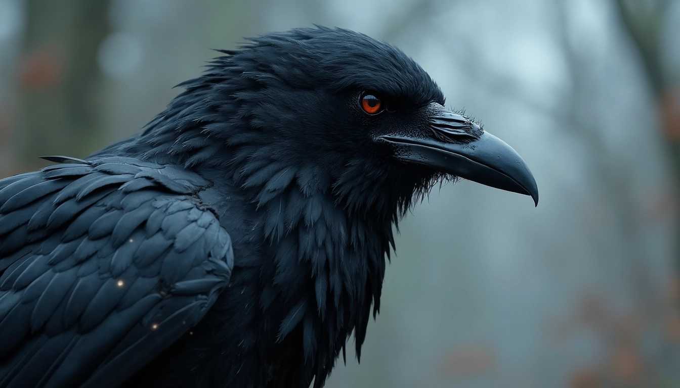 The Valravnen is a supernatural raven, often depicted as a raven that has gained the knowledge of human beings by consuming the hearts of those slain in battle. It is sometimes said to have the ability to transform into a human or wolf. In its raven form, it has a sinister and intelligent demeanor, with feathers black as night and eyes that gleam with an eerie intelligence.
