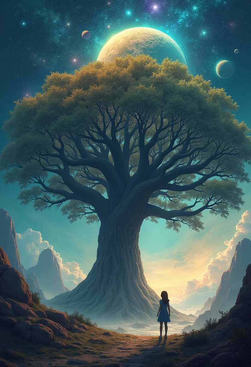 Enigmatic Night A Girl and the Celestial Tree
