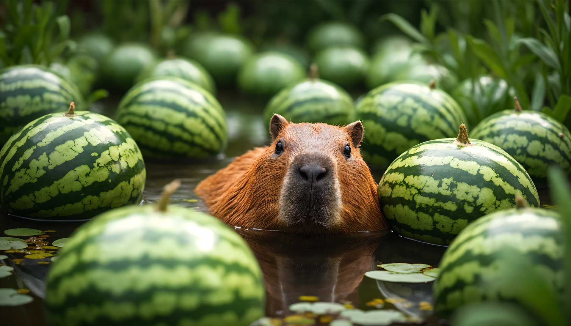 Watermelon Floats: A Capybara's Delightful Bath Time