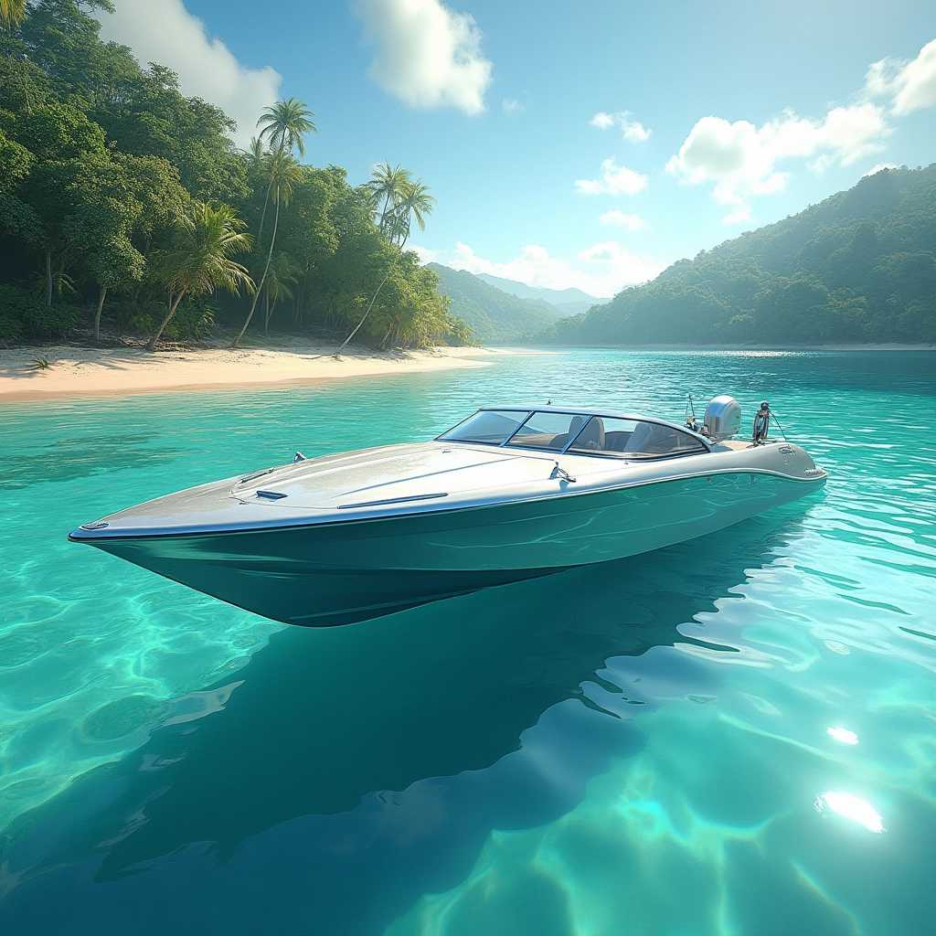 Speedboat Floating on a Tropical Lagoon