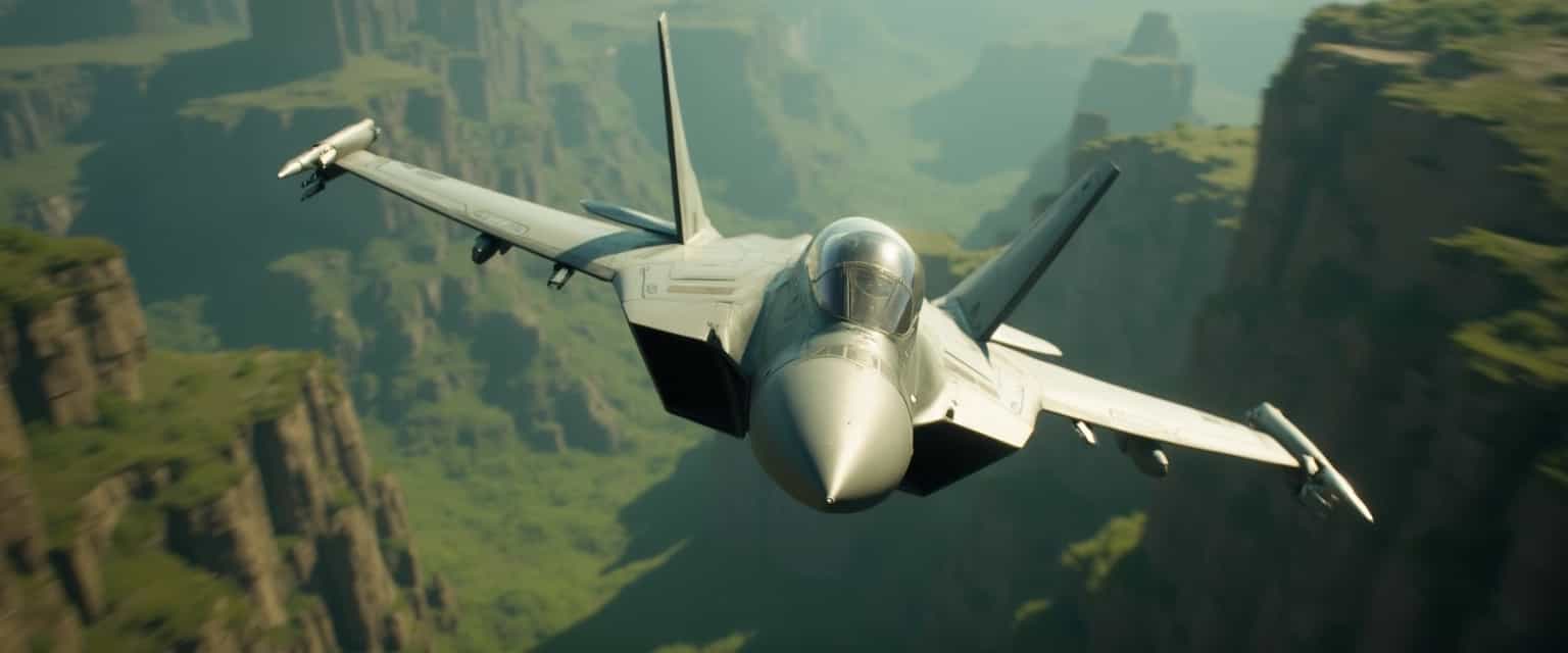 Made a detailed picture of the F 22 raptor fighter jet doing a stylist flying towards the camera, he moved very fast, so the picture was blurry when moving. The background is green canyon, cinematic, natural colors, realistic details. -