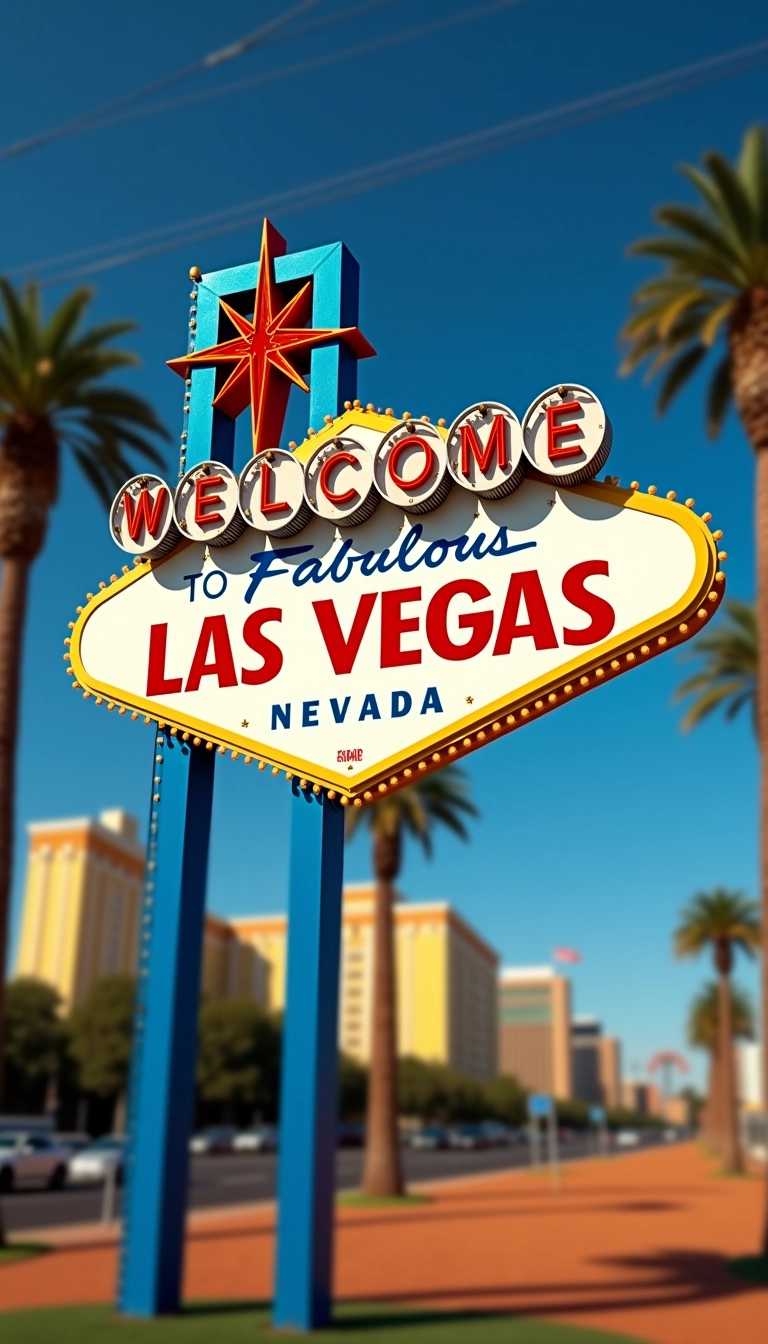 A signpost with the words "Welcome to Las Vegas" written in bold letters, High and short depth of field, van gogh style, 16k, HDR -