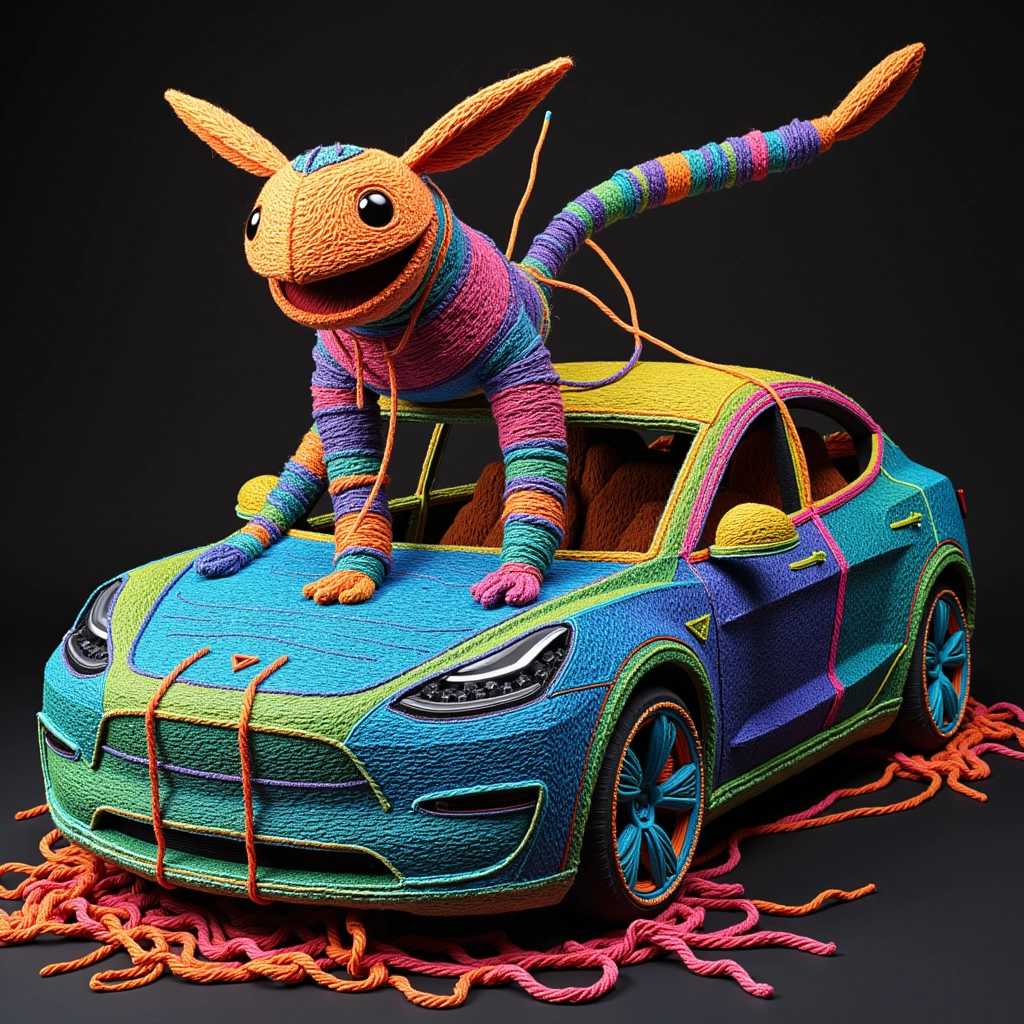 tesla model 3 yarn art style