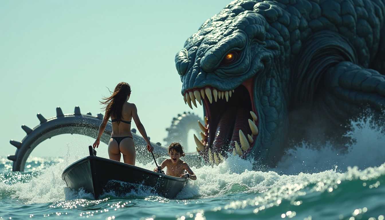 Thrilling Encounters Giant Sea Monster Chases Boat with People