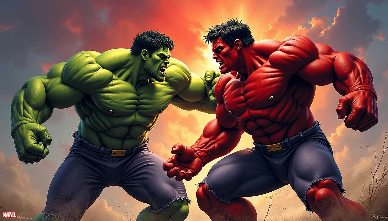 2024 SKYBOX MARVEL MASTERPIECES XL 5x7 Battle Spectrum Hulk VS Red Hulk BS-15