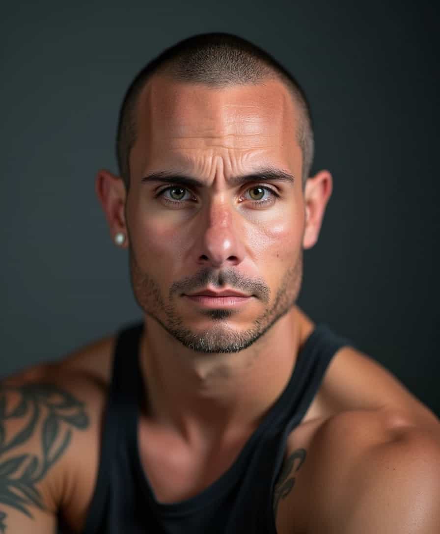 a photo of BLOVE man with buzzed hair