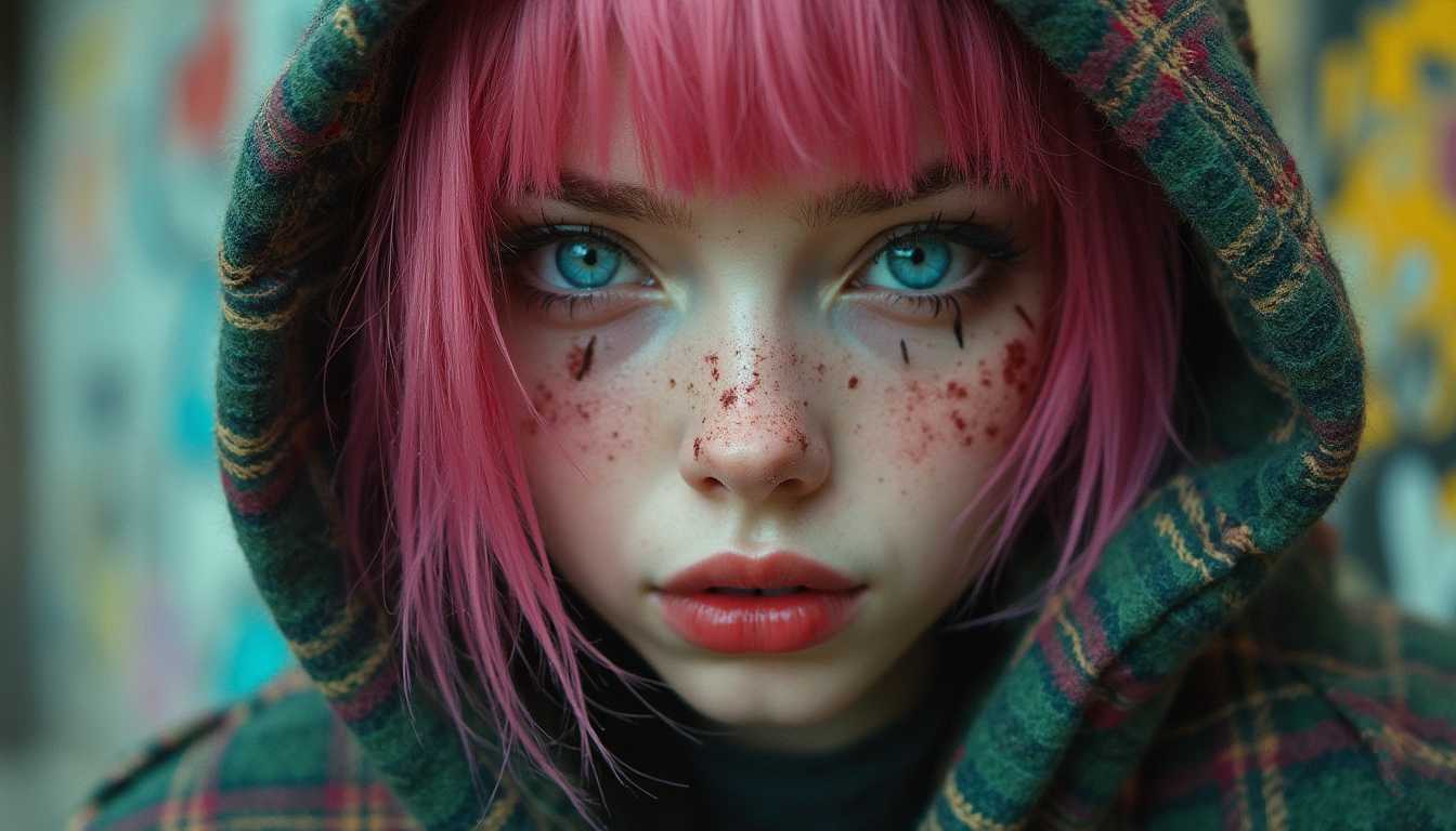 food photography style highly detailed portrait of a sewer punk lady student, blue eyes, tartan hoody, pink hair by atey ghailan, by greg rutkowski, by greg tocchini, by james gilleard, by joe fenton, by kaethe butcher, gradient green, black, brown and magenta color scheme, grunge aesthetic!!! ( ( graffiti tag wall background ) ) . appetizing, professional, culinary, high-resolution, commercial, highly detailed, ( Ultra realistic, Intricate, awesome ultra high resolution photography, technical showcase), (Superb close view of a ultra detailed, super high resolution Pixie made of colorful intricate patchwork) (dramatic lighting, masterpiece), (Colorful, Ultra Realistic, High quality, Ultra detailed, Sharp focus, 8K UHD, Ultra realism, Movie scene, trending on Civitai)