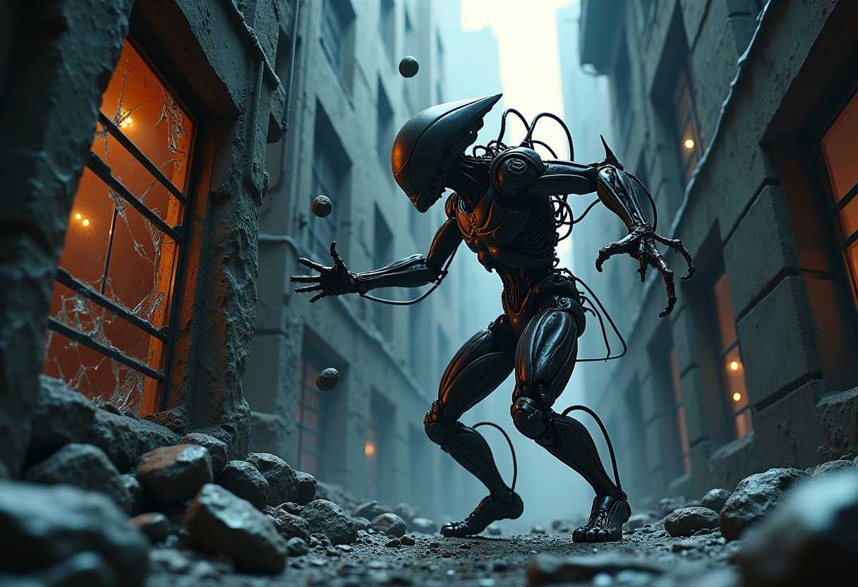 Robotic Sentinel in a PostApocalyptic Urban Landscape