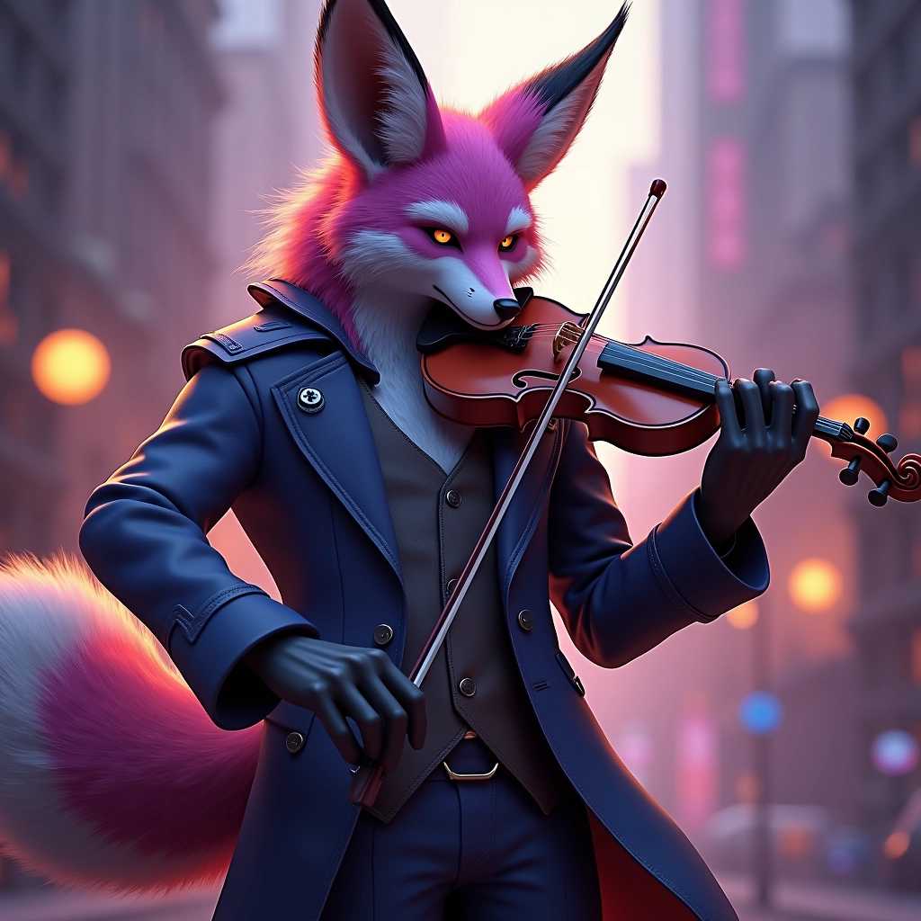 flux-beasts, anthropomorphic  fox man playing the violin,real fur skin fox ,a masterpiece, 8k resolution, dark fantasy concept art, by Greg Rutkowski, dynamic lighting, hyperdetailed, intricately detailed, Splash screen art, trending on Artstation, deep color, Unreal Engine, volumetric lighting, Alphonse Mucha, Jordan Grimmer, purple and yellow complementary colours
