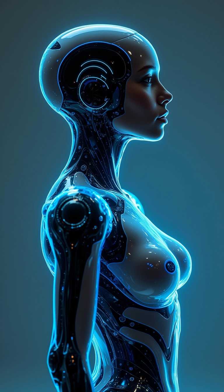 NeonLit Female Robot with a Sleek, Futuristic Design