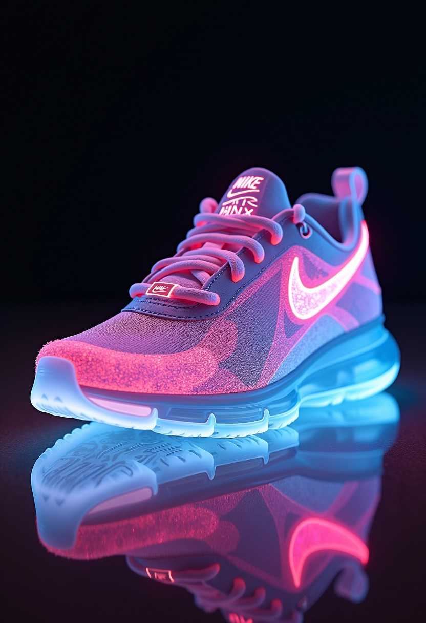 NeonLit Nike Air Max Sneaker with Glowing Accents and Reflection