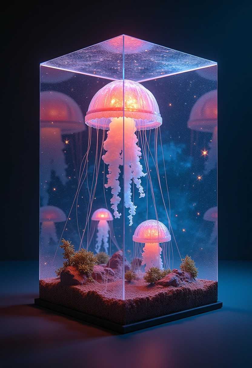 Glass Cube Jellyfish Display A Mesmerizing Underwater Microcosm