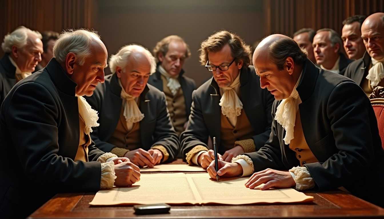Founding fathers signing the Declaration of Independence in 1776