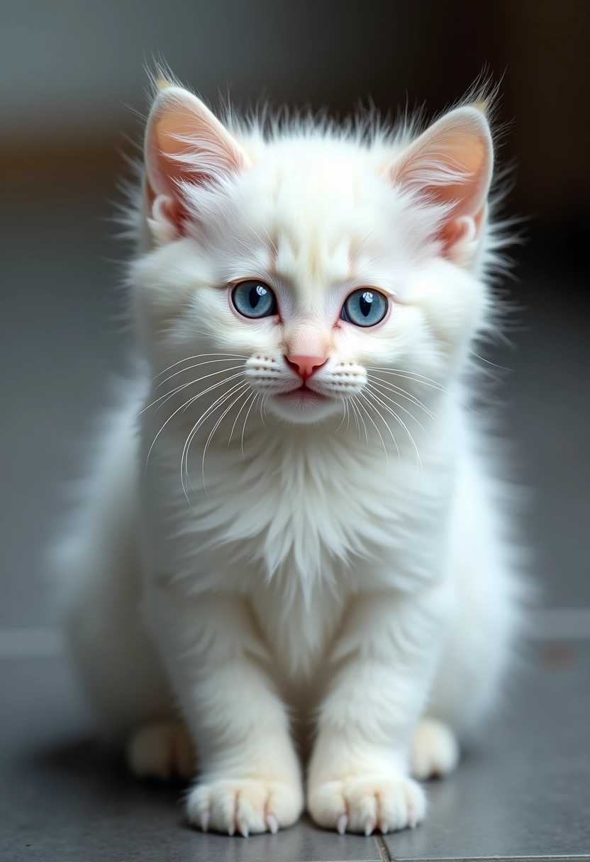 animal, blue eyes, kitten, looking at viewer, no humans, realistic, photograph, (((photo:1))), (((full body)))cat, white fluffy