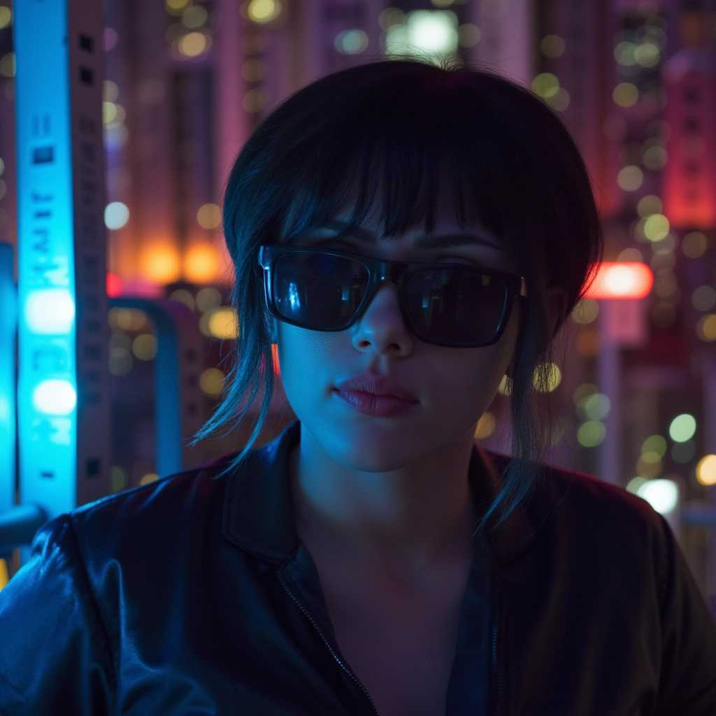 a photo of GIS, mid shot wearing shades, cyberpunk aesthetic